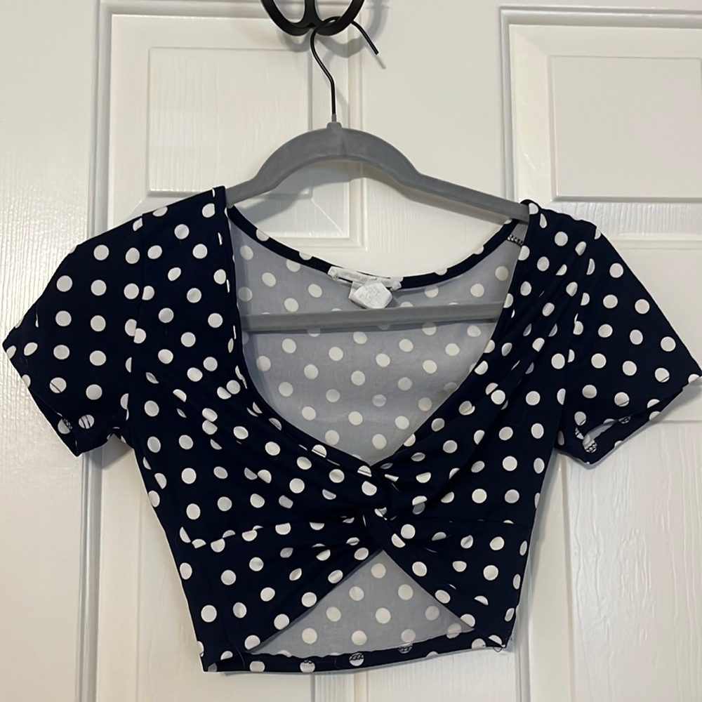 caution to the wind, small polka dot navy & white